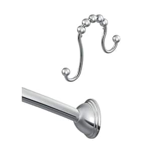 72 in. Adjustable Curved Shower Rod with Shower Curtain Rings in Chrome (12-Pack)