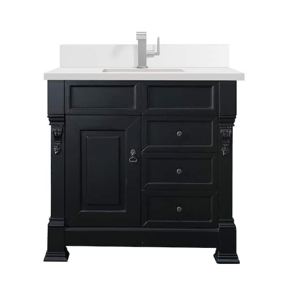 James Martin Vanities Brookfield 36.0 in. W x 23.5 in. D x 34.3 in. H Bathroom Vanity in Antique Black with White Zeus Silestone Quartz Top