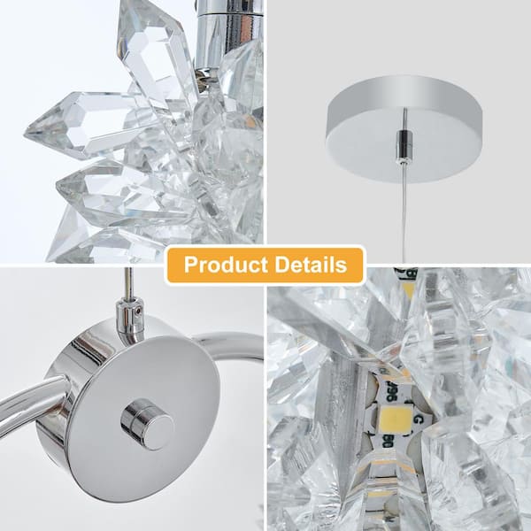 24-Watt 1 Light Chrome Integrated LED Crystal Pendant Light for Dining Room