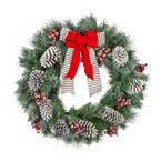 30 in. Snowy Pine Artificial Wreath with Pinecones and Berries
