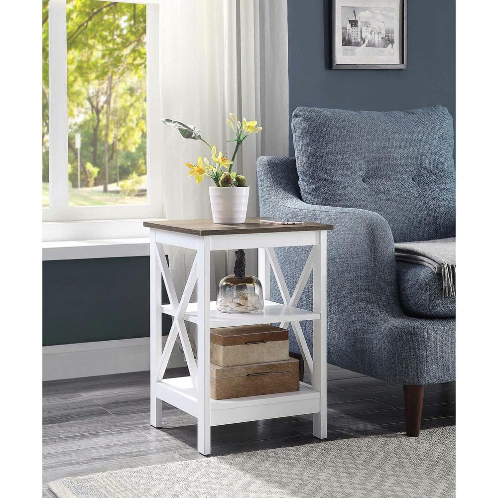 Driftwood White Transitional X-Side 3-Tier End Table