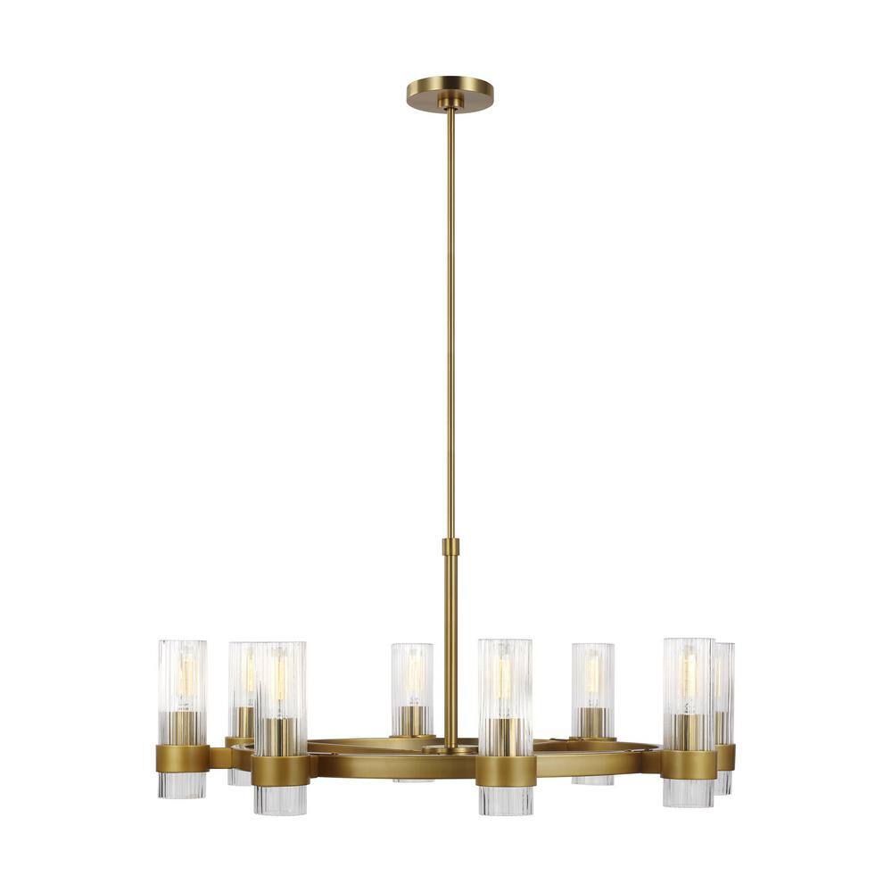 Geneva 33" Modern Rustic Burnished Brass Chandelier with Clear Glass Shades