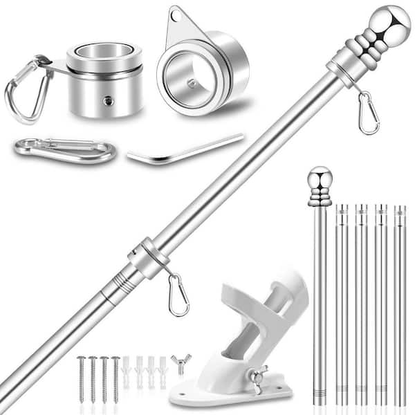Silver 6 ft. Flag Pole, 1 in. Stainless Steel Flag Pole Kit with 2-Position Flagpole Holder Bracket for 3 x 5 4 x 6 Flag