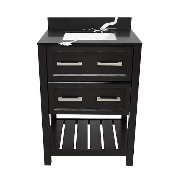Ella Tremblant 25 in. W x 19 in. D x 36 in. H Bath Vanity in Espresso with Quartz Stone Calacatta Black Top with White Basin