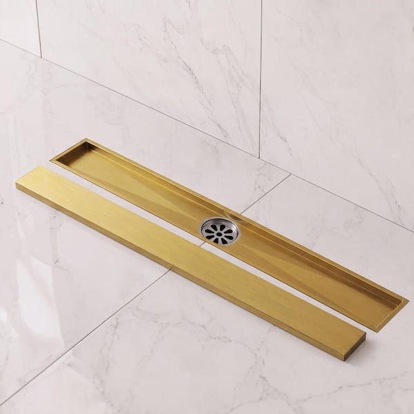 24 in. Linear Shower Drain Stainless Steel with Adjustable Feet in Brushed Gold