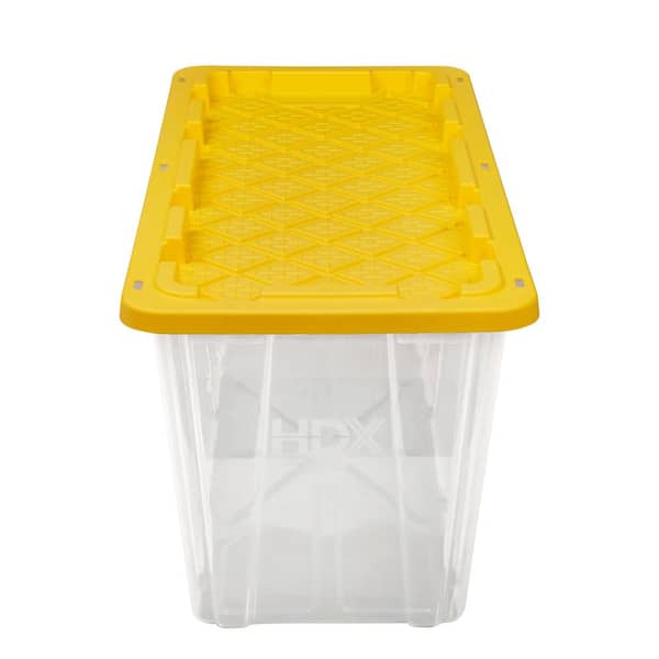 HDX 57 Gal. Tough Storage Tote in Clear with Yellow Lid 999-57G-C