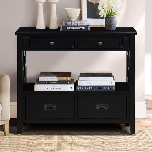 Noble House Inigo Farmhouse 36 in. Black Rectangle Wood Console Table ...