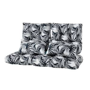 Outdoor Loveseat Bench Cushions with 2 Lumbar Pillows Set of 5 Wicker Tufted Cushions for Patio Furniture in Black Leaf