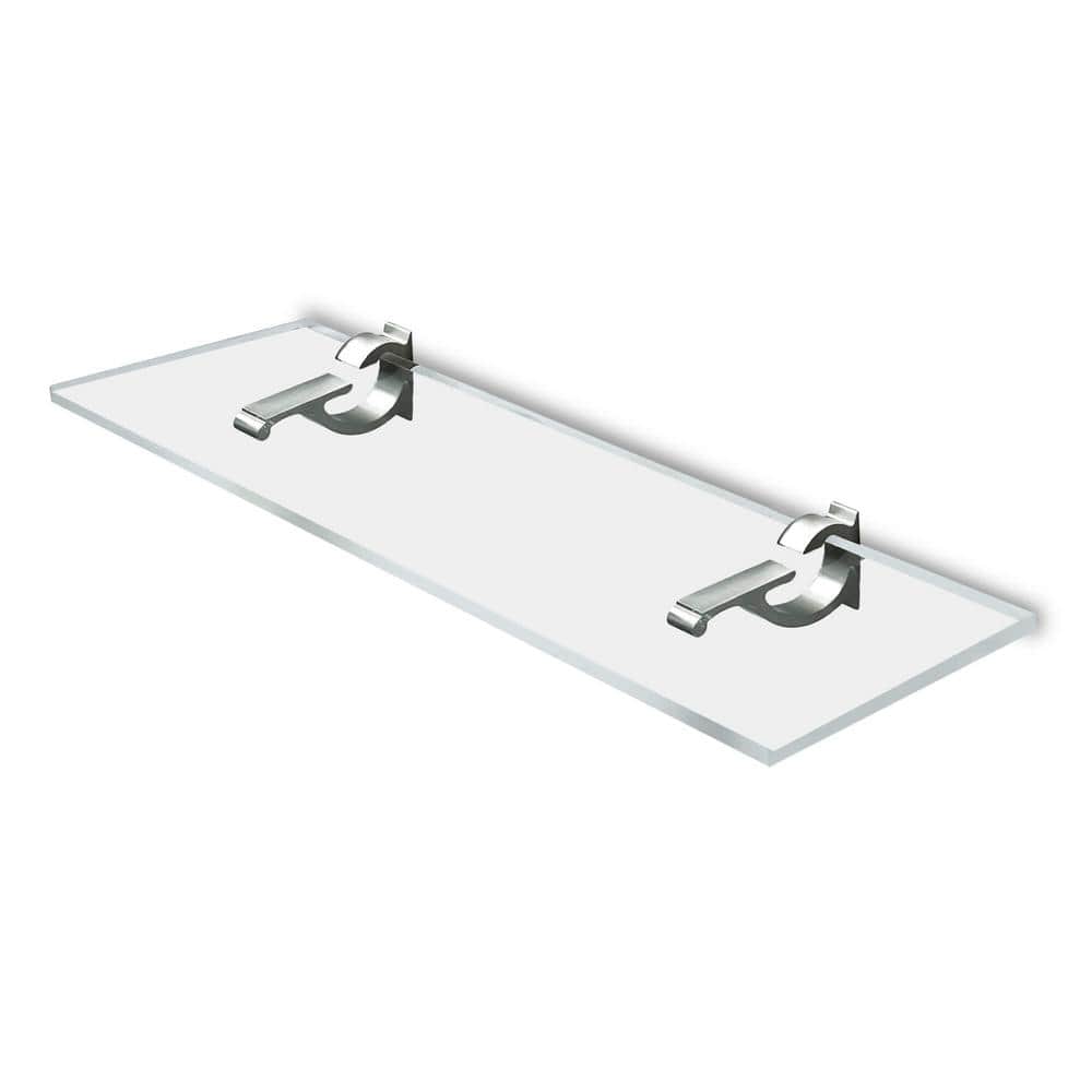 Clear Acrylic Floating Wall Shelf with Brushed Nickel Brackets