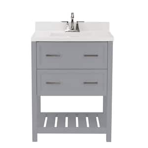 Milan 25 in. Bath Vanity in Grey with Cultured Marble Vanity Top with Backsplash in White with White Basin