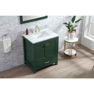 Eileen 30in.W X22in.DX35.4 in. H Bathroom Vanity in Green with Natural Marble Stone Vanity Top in White with White Sink