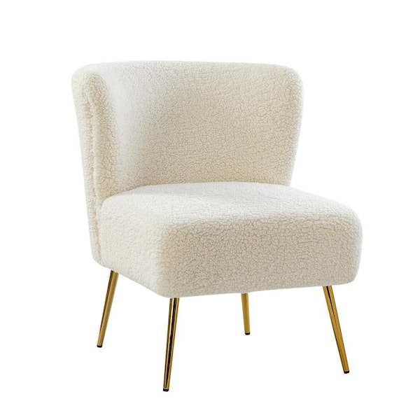 JAYDEN CREATION Gabriel Upholstered Ivory Side Chair with Metal Legs
