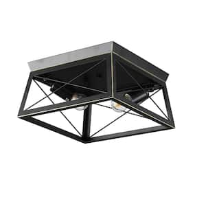 11.81 in. 2-Light Black Retro Metal Lampshade Flush Mount Ceiling Light