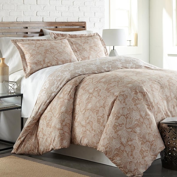 SOUTHSHORE FINE LINENS Perfect Paisley 3-Piece Taupe Microfiber Full/Queen Duvet Cover Set