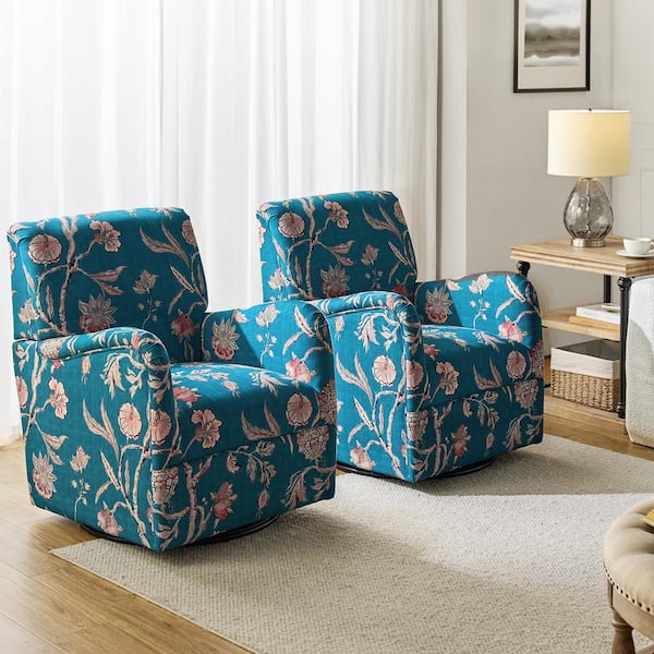 JAYDEN CREATION Patsy Transitional Accent Chair With 360° Swivel Set Of 2-TEAL