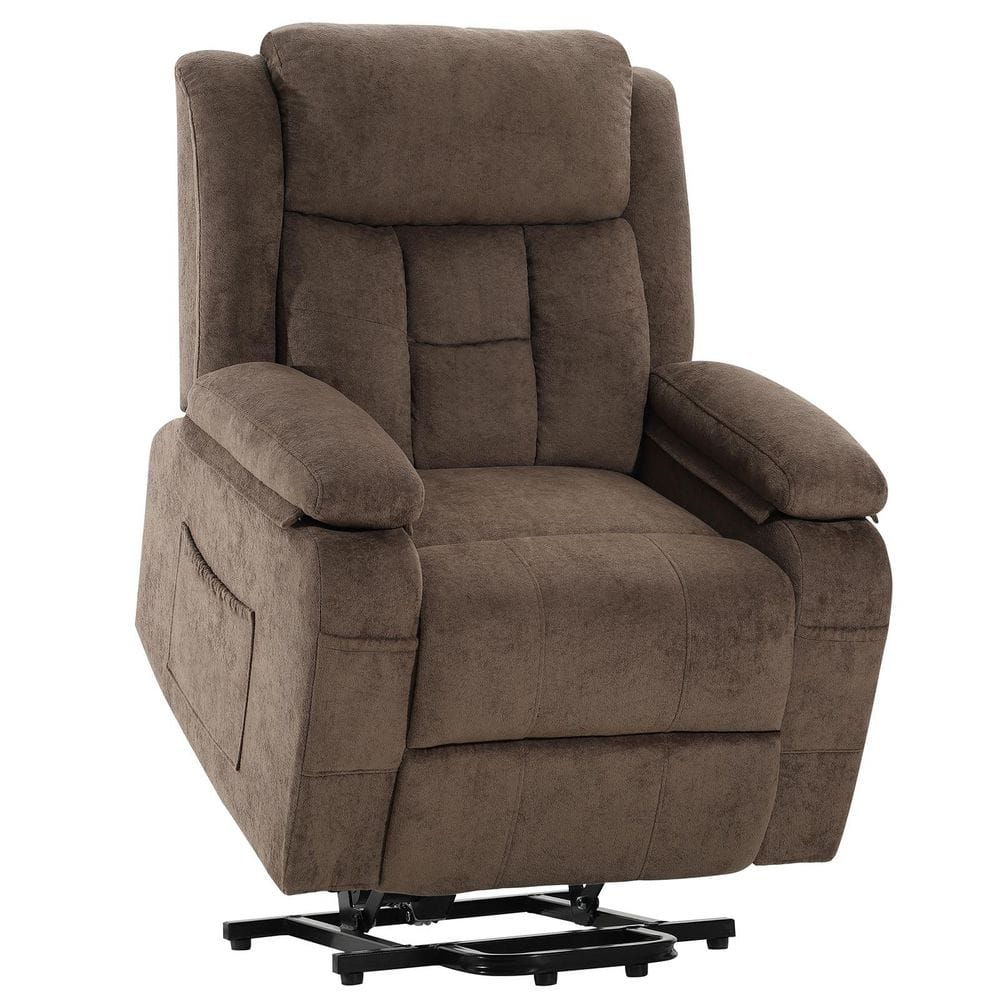 Brown Velvet Electric Power Lift Recliner Chair for Elderly w/Remote, Home Theater Living Room Lift Assist Single Sofa