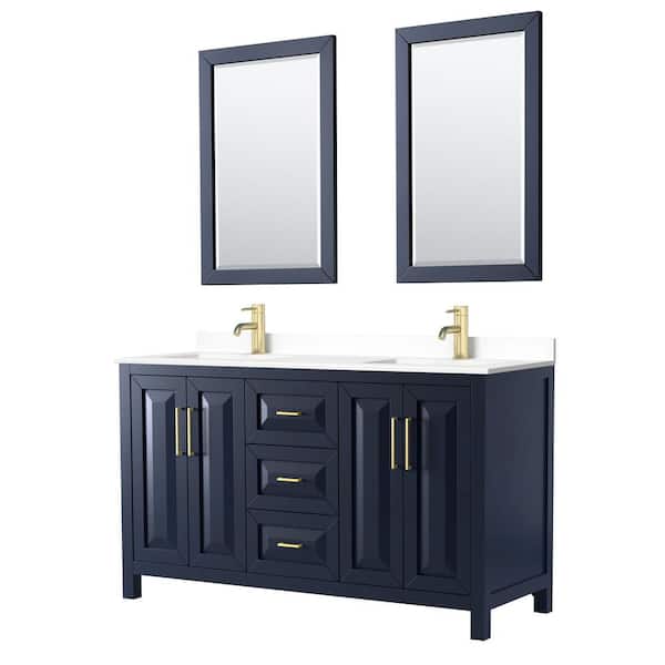 Wyndham Collection Daria 60 in. W x 22 in. D Double Vanity in Dark Blue with Cultured Marble Vanity Top in White with Basins and Mirrors