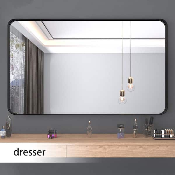 60 in. W x 36 in. H Large Rectangular Framed Wall Mounted Bathroom Vanity Mirror in Black