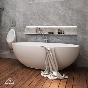65 in. x 30 in. Solid Surface Stone Resin Stand Alone Freestanding Soaking Bathtub in White with Center Drain