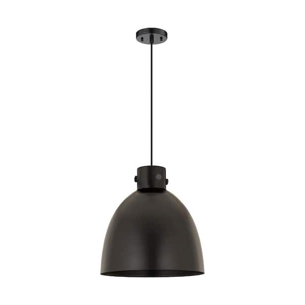 Newton Bell 100-Watt 1-Light Matte Black Shaded Mini Pendant Light with Metal Shade