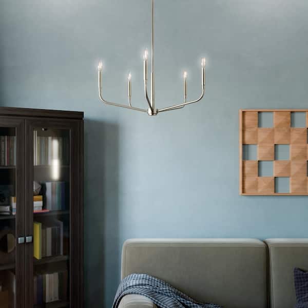 KICHLER Madden 26 in. 5-Light Brushed Nickel Modern Candle Chandelier for Dining Room
