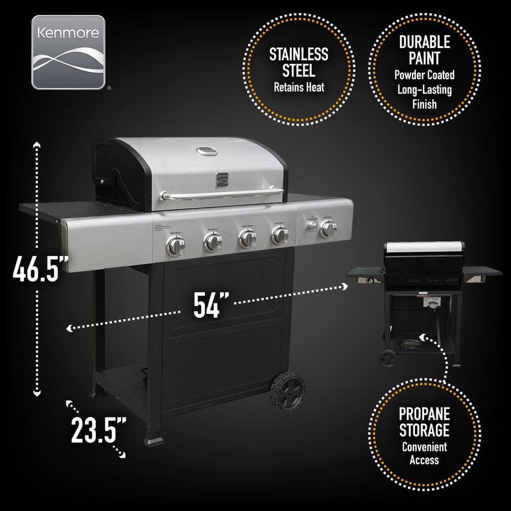 Kenmore 4-Burner Stainless Steel Propane Gas Grill with Side Burner