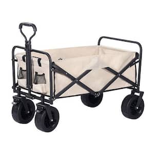 5 cu. ft. Beige Fabric Folding Collapsible All Terrain Outdoor Portable Utility Wagon Garden Cart, 200 lbs. Capacity