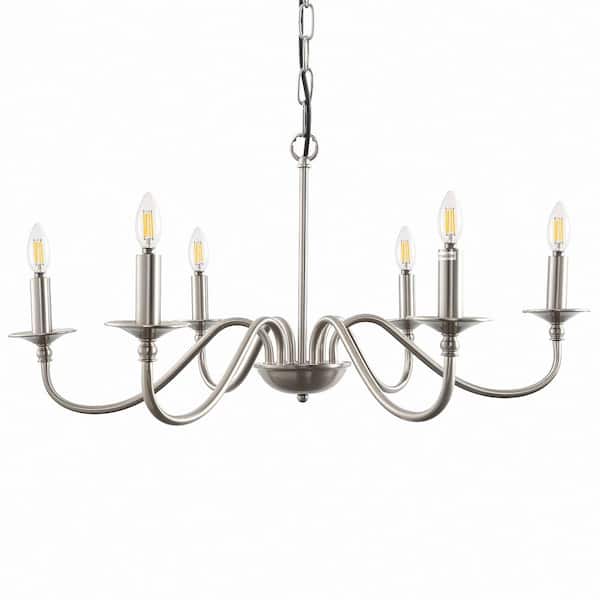 Briignite 6-Light Nickel Industrial Candle Iron Chandelier for Dining Room and Living Area