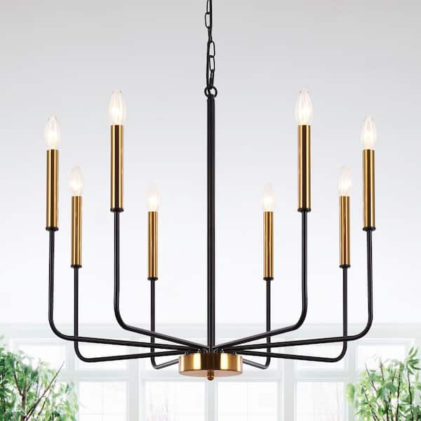 LWYTJO Classic 26.8in. 8-Light Black/Gold Rustic Linear Chandelier ...