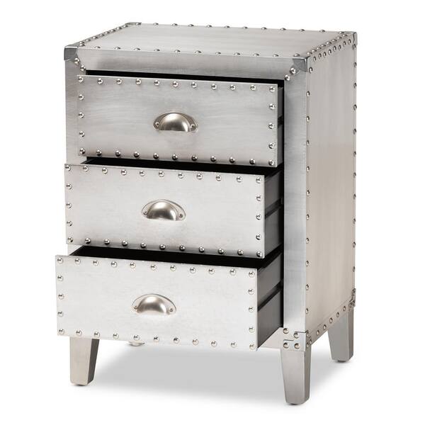 Baxton Studio Claude 3 Drawer Silver Nightstand 160 10250 HD The