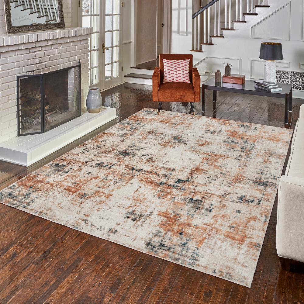 Gray and Beige Tufted Rectangular 8' x 10' Synthetic Area Rug