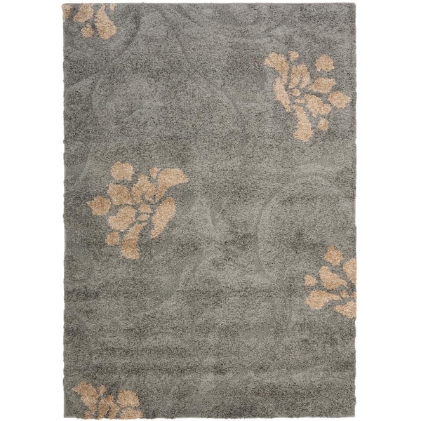 SAFAVIEH Florida Shag Gray/Beige 4 ft. x 6 ft. Floral Area Rug