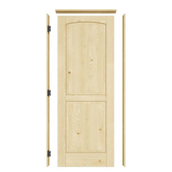 28 in. x 80 in. 2-Panel Right Solid Core Unfinished Pine Wood Single Prehung Interior Door Plus Quick Assemble Pine Jamb
