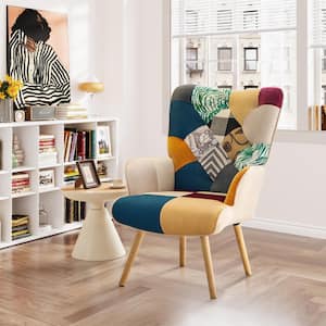 Colorful Fabric Upholstered Accent Wingback Armchair with Solid Wood Legs