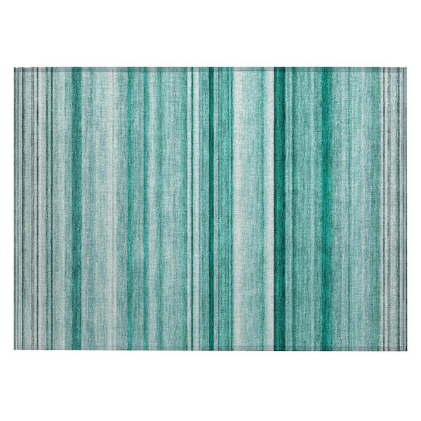 HomeRoots Aqua 2 ft. x 3 ft. Woven Striped Polyester Rectangle Indoor/Outdoor Area Rug