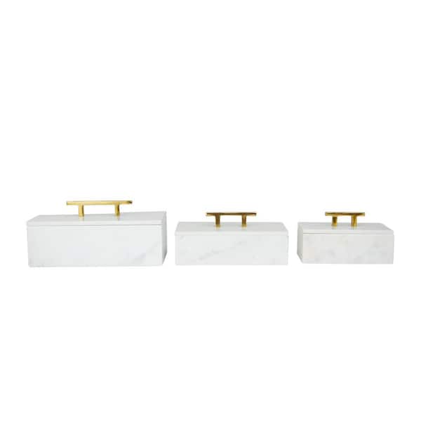 Litton Lane Rectangle Marble Box with Gold Linear Lines (Set of 3) 042511 -  The Home Depot