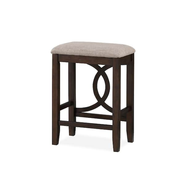 Benjara 20.25 in. Brown and Beige Backless Wood Frame Bar Stool with Polyster Seat (Set of 2)