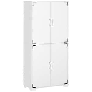 29.5 in. W x 13.75 in. D x 63 in. H White Linen Cabinet with 4-Door Cupboard and Storage Shelves