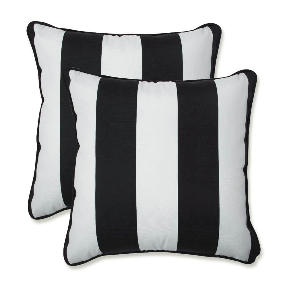 Black and White Cabana Stripe Outdoor Throw Pillows, Set of 2
