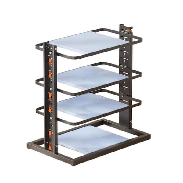 Heavy Duty Adjustable Black Metal 4-Tier Under Cabinet Countertop Pot Rack, Pots and Pans Organizer for under Cabinet