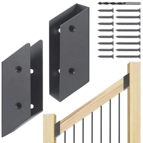 Afoxsos 35 in. Angle Stainless Steel Deck Railing Bracket Connector for 2x4 (Actual 1. 5x3. 5) Rail Wood Post in Black (4 Packs)