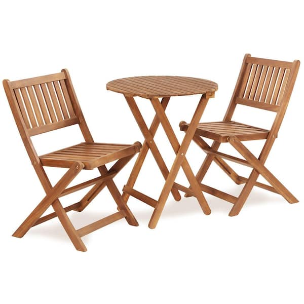 Unbranded 3-Piece Acacia Wood Outdoor Bistro Set, Light Brown Folding Patio Furniture with Coffee Table and 2 Chairs for Patio