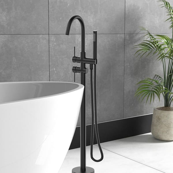 2-Handle Residential Freestanding Bathtub Faucet with Hand Shower in Matte Black