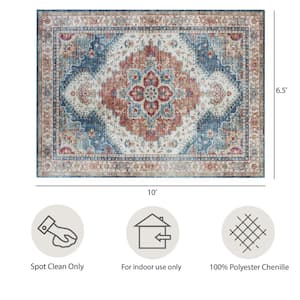 Imagine Chenille Posey Blue Multi-Colored 7 ft. x 10 ft. Medallion Polyester Area Rug