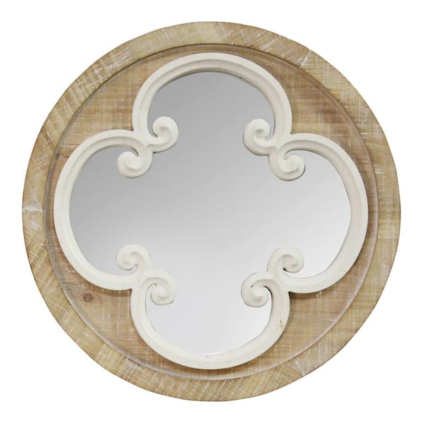 Stratton Home Decor Small Novelty Natural Wood White Casual Mirror (13.78 in. H x 13.78 in. W)