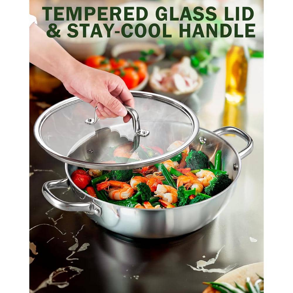 12-Inch Stainless Steel Tri-Ply Induction Wok with Lid