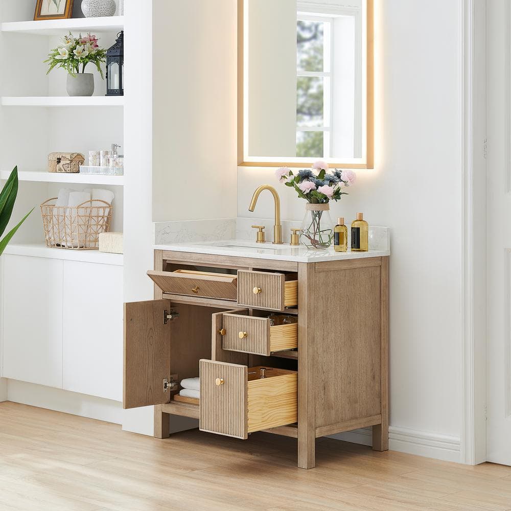 Cerrito 36" Natural Oak Vanity with White Stone Top