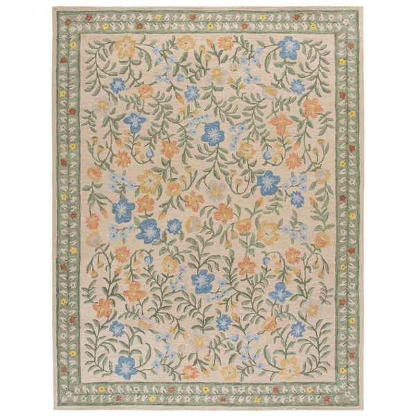 Martha Stewart 9 ft. x 12 ft. Beige/Green Floral Botanical Area Rug