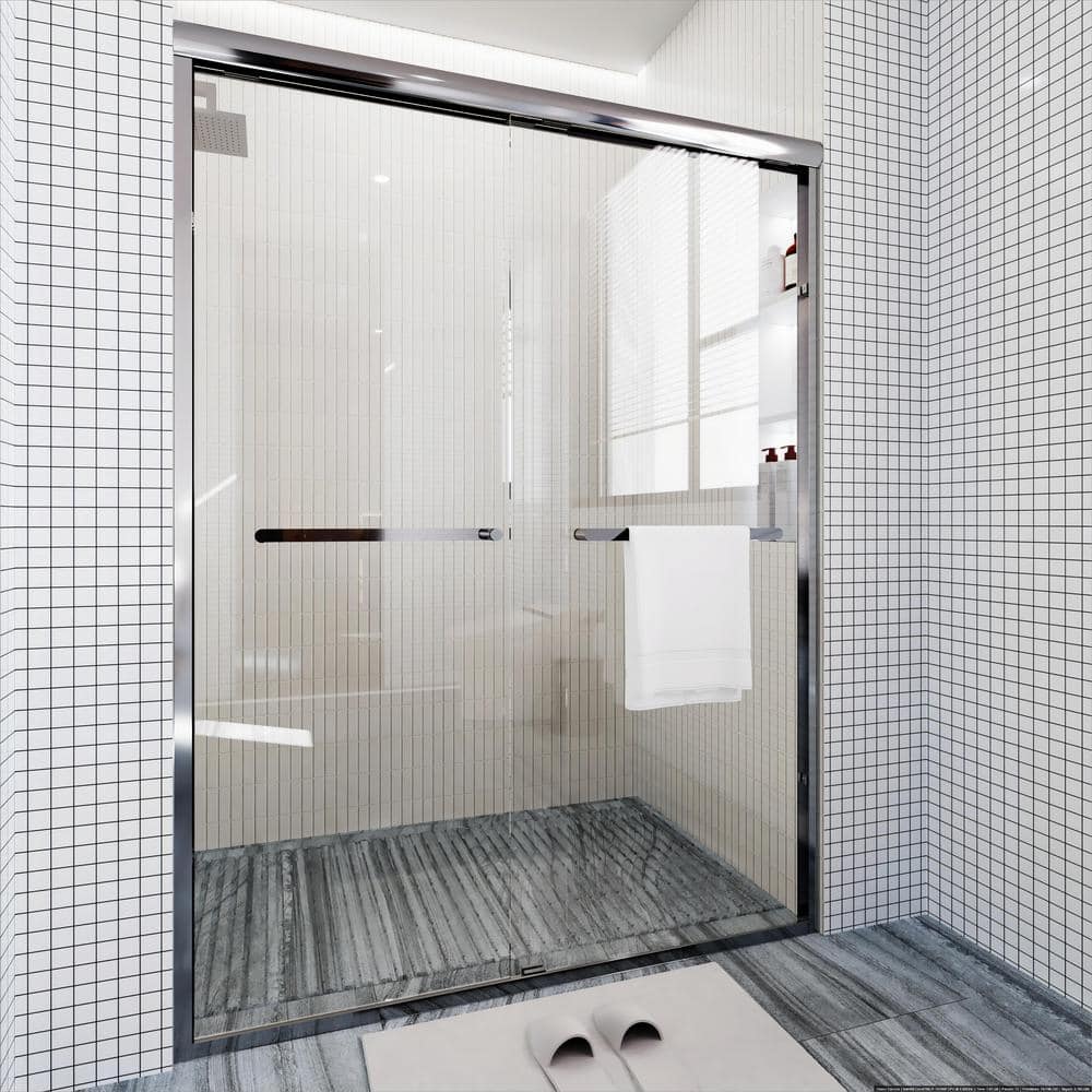 Chrome Double-Sliding Shower Door with Clear Glass Panels