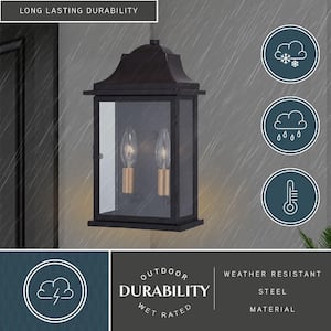 Bristol 2-Light Oil Burnished Bronze and Light Gold Outdoor Wall Sconce Lantern Clear Glass